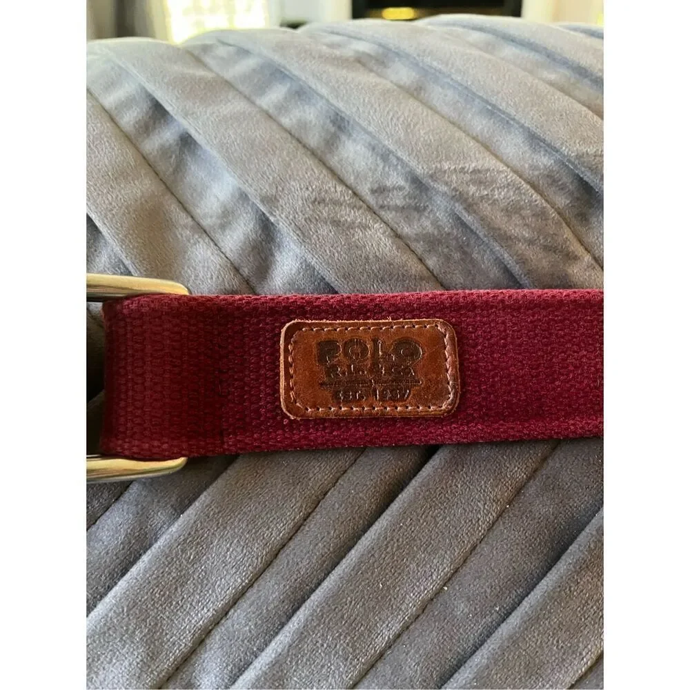 Vintage Polo Ralph Lauren Burgundy Canvas US Made Belt sz L EUC